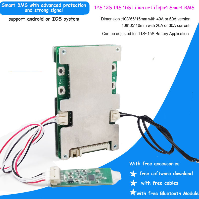 14S Lithium Battery Protective Smart Boards 48V BMS PCB With Bluetooth Interface 