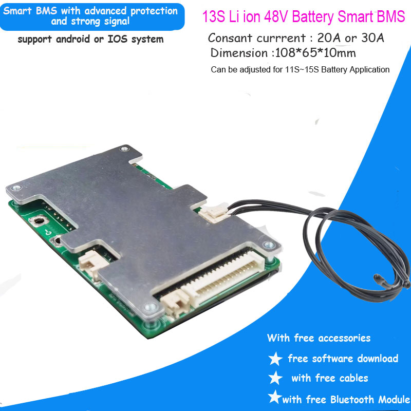 11S 12S 13S 14S 15S 36V 48V 58.8V 60V smart BMS with Bluetooth function  UART communication 20A to 60A constant current