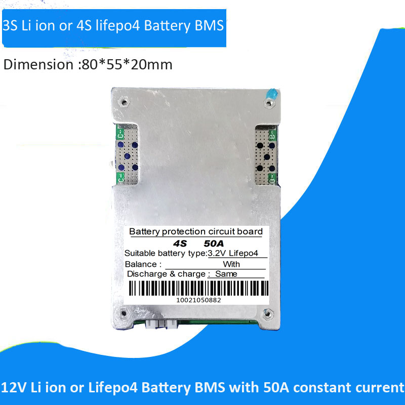3S Lithium Ion Battery PCB or 4S Lifepo4 Battery BMS with 50A constant  charge and discharge current for Back up power bank