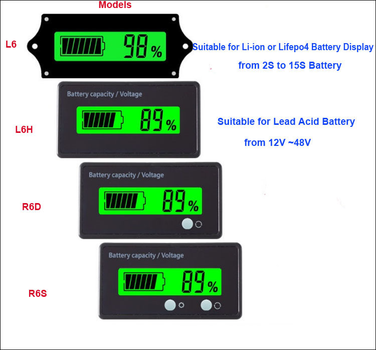 Universal Battery Capacity Indicator Lithium Li-ion 12V-48V Lead Acid 3S-15S 