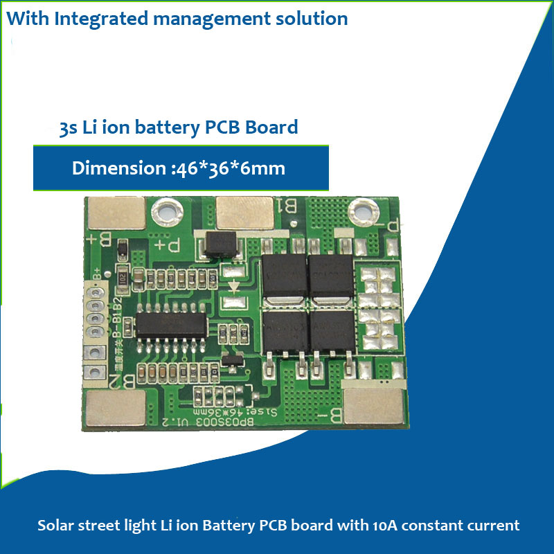 3S li ion 12.6V Battery PCB for 11.1V 18650 or Lipo cell of solar street  light BMS with 10A constant current