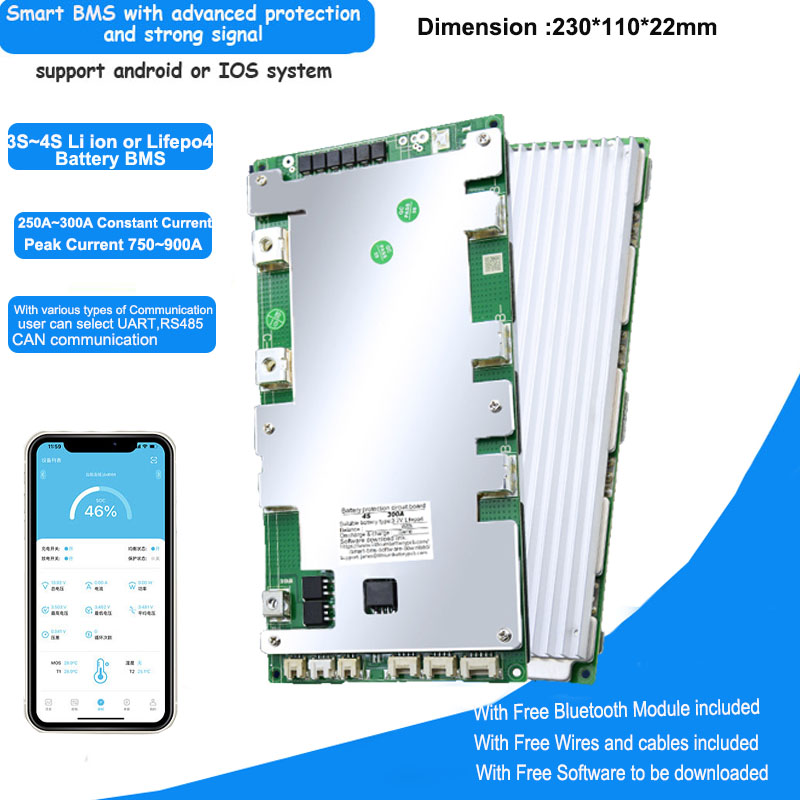 4S or 3S 12V Li ion or Lifepo4 Battery smart BMS with Bluetooth function  UART and RS485 communication with 60A to 120A constant current