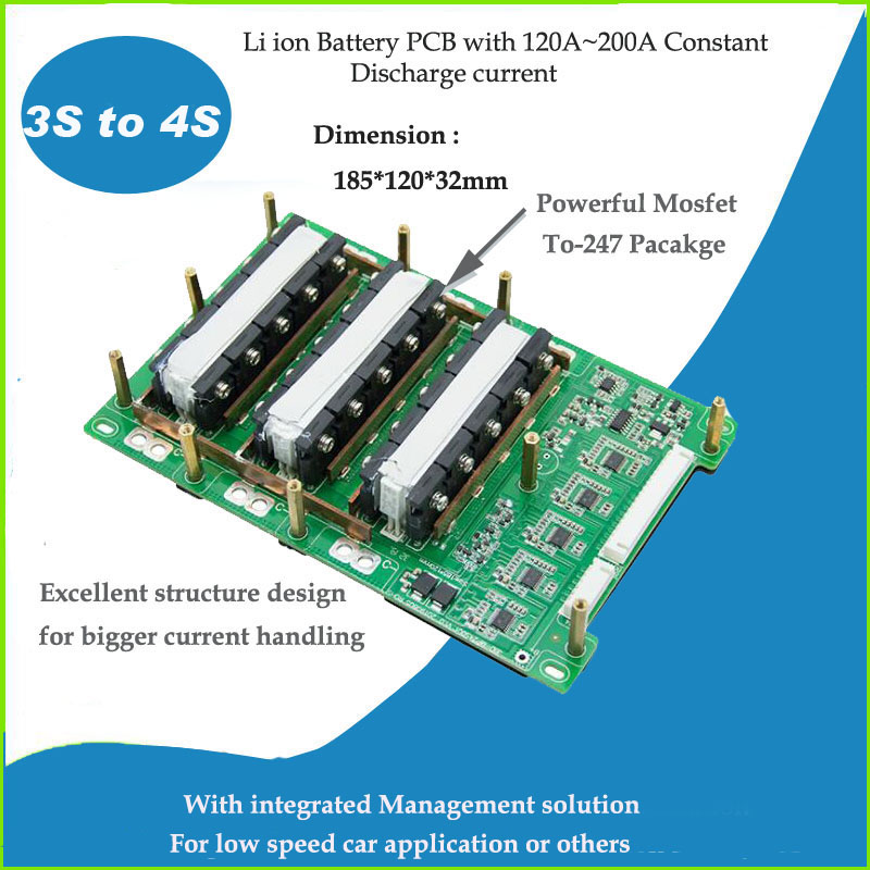 3S 12.6V 4S 16.8V or 4S 14.6V Lifepo4 Battery BMS with 120A to 200A  constant discharge current for 12V Converter power UPS