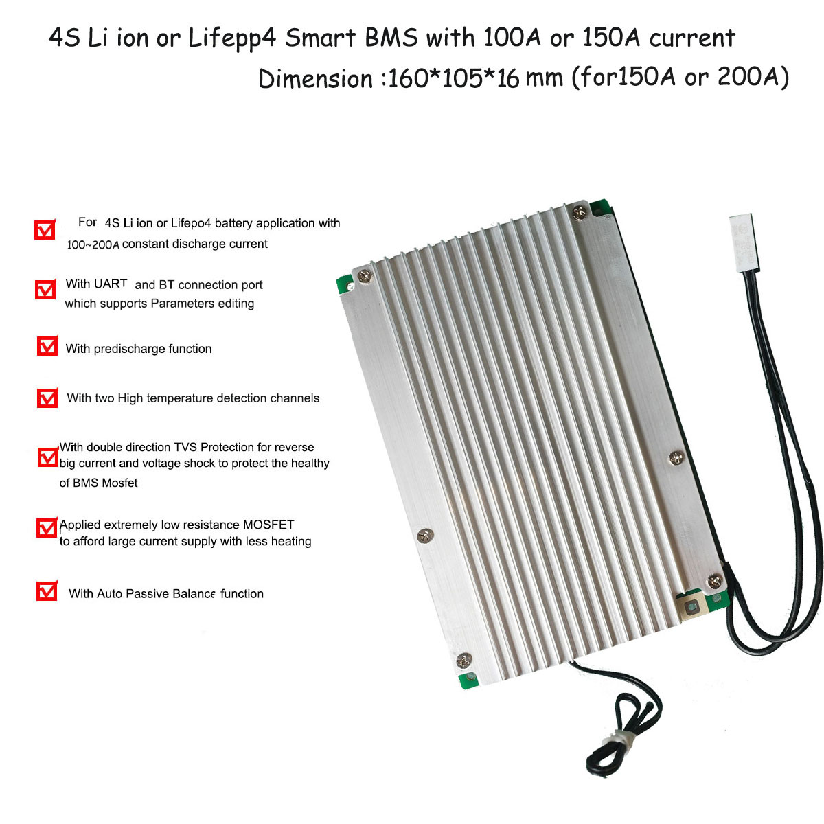 4S Lifepo4 100A or 150A Smart Bluetooth BMS